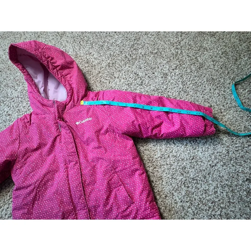 Columbia girls kids insulated winter jacket/coat, size 4T, Hot Pink polka dots